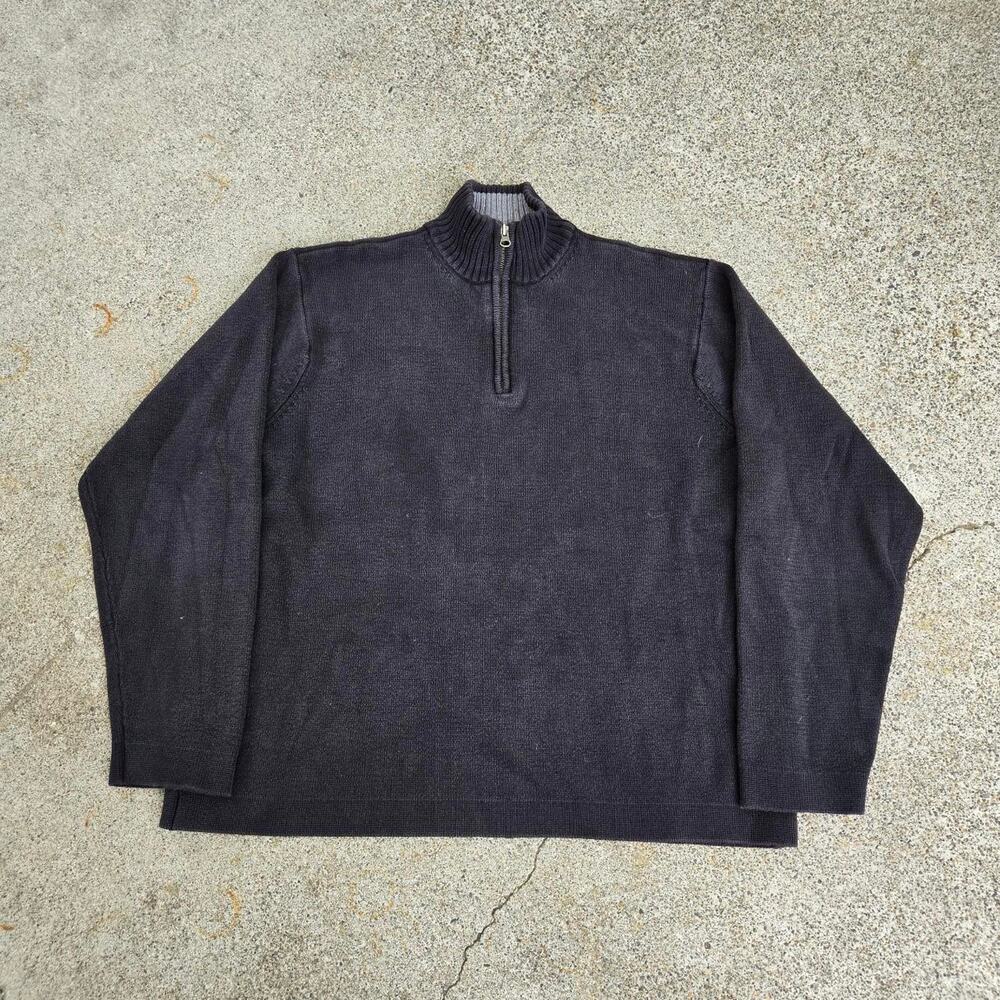 Vtg Y2k OLD NAVY Plain Minimal Heavyweight Knit Ribbed Collar 1/4 Zip Sweater Lg